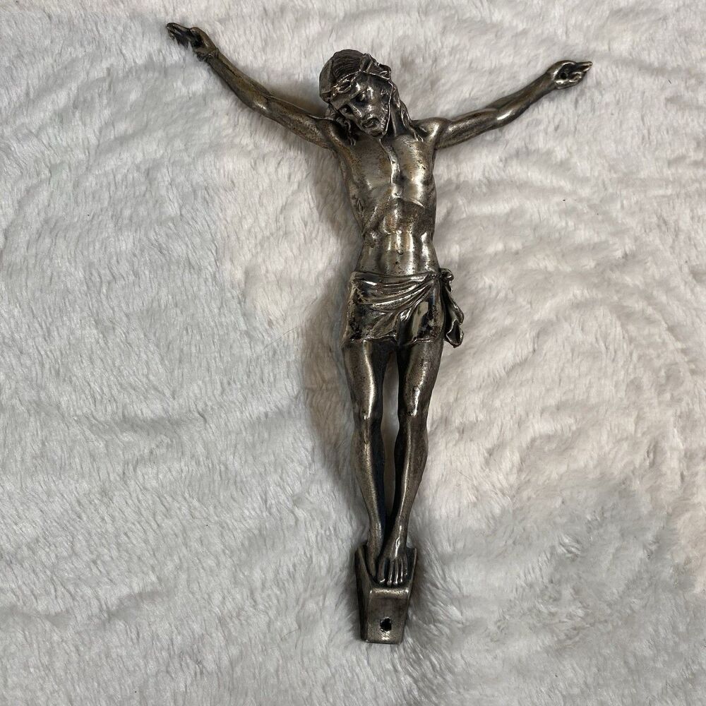 Vintage Metal Jesus Christ Crucifix Figure Figurine 6.5" Religious Wall Hanging